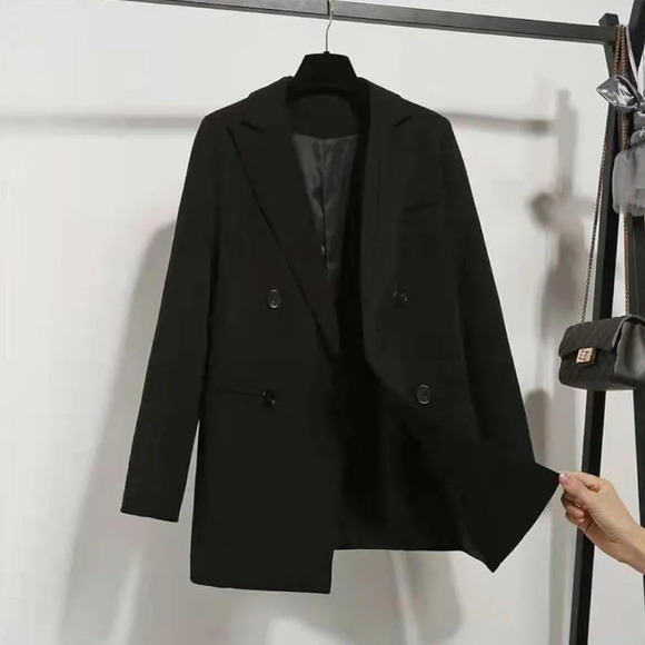 Blazer Spring  Autumn Jacket Office Loose Suit Casual Black Double breasted - Picture 3 of 7